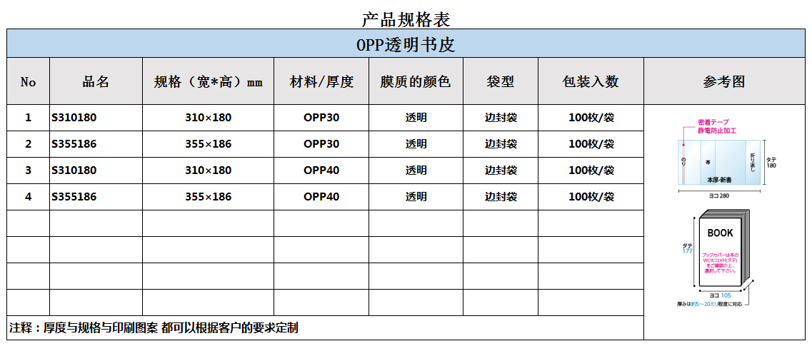 現(xiàn)貨OPP透明書皮100張/包